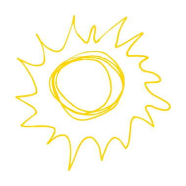 Vector illustration. Cute icon in hand draw style. Sun. Doodle drawing, children's creativity. Sign, symbol, pin, sticker
