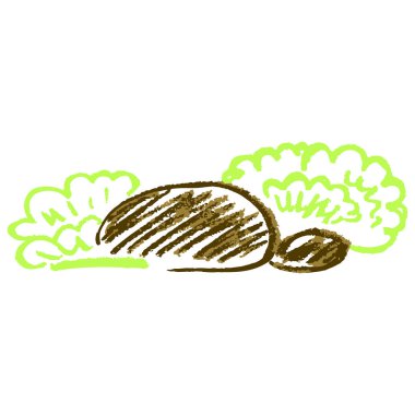 Stones. Icon in hand draw style. Drawing with wax crayons, colored chalk, children's creativity. Vector illustration. Sign, symbol, pin, sticker