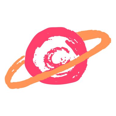 Saturn. Icon in hand draw style. Drawing with wax crayons, colored chalk, children's creativity. Sign, symbol, pin