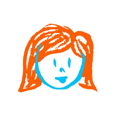 Simge el çizimi stili. Vektör çizimi. Kızın suratını. Balmumu boya kalemleriyle çizimler, çocukların yaratıcılığı.