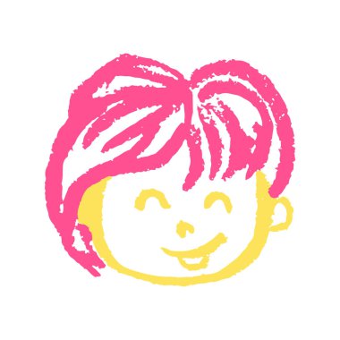 Simge el çizimi stili. Vektör çizimi. Kızın suratını. Balmumu boya kalemleriyle çizimler, çocukların yaratıcılığı. İmzala