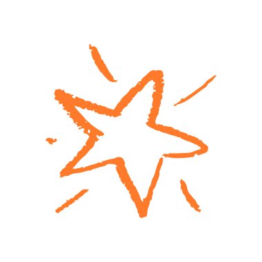 Simge el çizimi stili. Yıldız. Balmumu boya kalemleriyle çizimler, çocukların yaratıcılığı. Vektör çizimi. İmzala, sembol, iğne