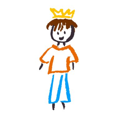 Simge el çizimi stili. Prenses! Balmumu boya kalemleri, renkli tebeşirler, çocukların yaratıcılığı. Vektör çizimi. İmzala, sembol, iğne, çıkartma