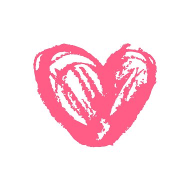 Simge el çizimi stili. Kalp. Balmumu boya kalemleriyle çizimler, çocukların yaratıcılığı. Vektör çizimi. İmza, sembol