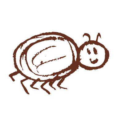 Simge el çizimi stili. Balmumu boya kalemleri, renkli tebeşirler, çocukların yaratıcılığı. Böcek. Vektör illüstrasyonu