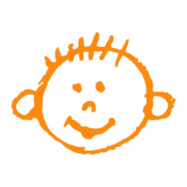 Simge el çizimi stili. Çocuğun yüzü. Balmumu boya kalemleriyle çizimler, çocukların yaratıcılığı. Vektör