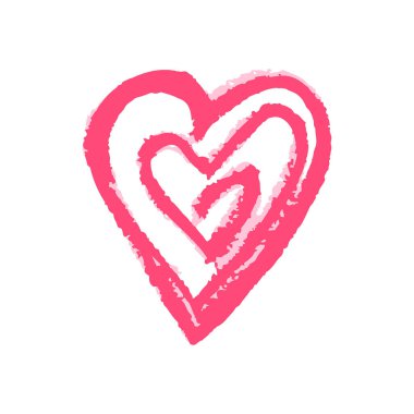 Kalp. Simge el çizimi stili. Balmumu boya kalemleriyle çizimler, çocukların yaratıcılığı. Vektör çizimi. İmzala, sembol, iğne