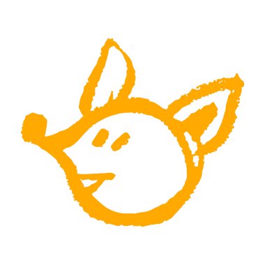 Tilki. Simge el çizimi stili. Balmumu boya kalemleri, renkli tebeşirler, çocukların yaratıcılığı. Vektör çizimi. İmzala, sembol, iğne, çıkartma