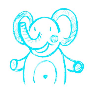 - Fil. Simge el çizimi stili. Balmumu boya kalemleri, renkli tebeşirler, çocukların yaratıcılığı. Vektör çizimi. İmzala, sembol, iğne, çıkartma