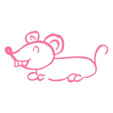 El çizimi tarzında şirin bir ikon. Fare. Balmumu boya kalemleriyle çizimler, çocukların yaratıcılığı. Vektör illüstrasyonu