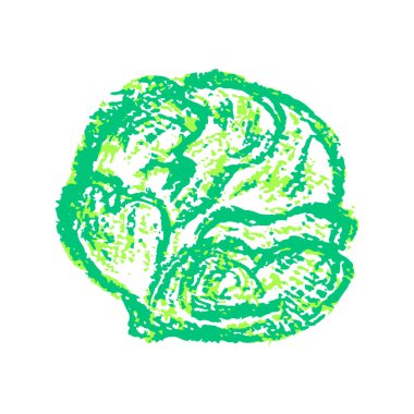 Lahana. Simge el çizimi stili. Balmumu boya kalemleri, renkli tebeşirler, çocukların yaratıcılığı. Vektör çizimi. İmzala, sembol, iğne, çıkartma