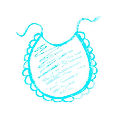 Önlük. Simge el çizimi stili. Balmumu boya kalemleri, renkli tebeşirler, çocukların yaratıcılığı. İmzala, sembol, iğne, çıkartma