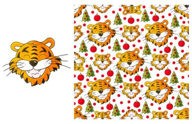 Kaplan. Yeni yıl 2022. Yeni yıl elementleri ve kusursuz desenler. Çocuk kıyafetleri için ideal. Kumaş, ambalaj, ambalaj kağıdı vs. için kullanılabilir