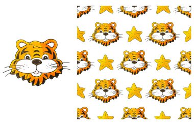 Kaplan kafalı. Sevimli elementler ve kusursuz desenler. Çocuk kıyafetleri için ideal.