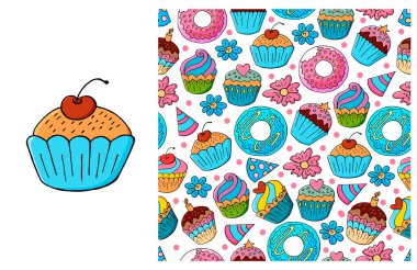 Bir takım elementler ve kusursuz desenler. Çocuk kıyafetleri için ideal. Kek, kek. Tatlı hamur işleri. Kumaş ve benzeri şeyler için kullanılabilir.