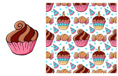 Pembe element kümesi ve kusursuz desen. Çocuk kıyafetleri için ideal. Kek, kek.