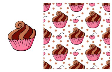 Pembe element kümesi ve kusursuz desen. Çocuk kıyafetleri için ideal. Kek, kek. Tatlı hamur işleri. Kumaş ve benzeri şeyler için kullanılabilir.