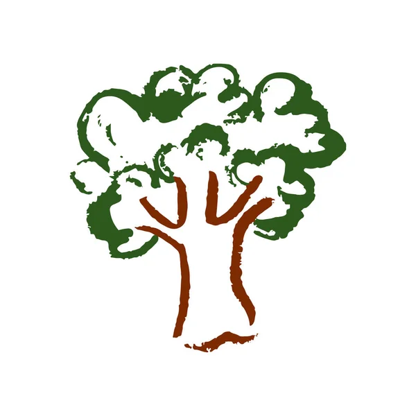 Дерево Иконка Руке Рисует Стиль Рисование Восковыми Карандашами Детское Творчество — стоковый вектор