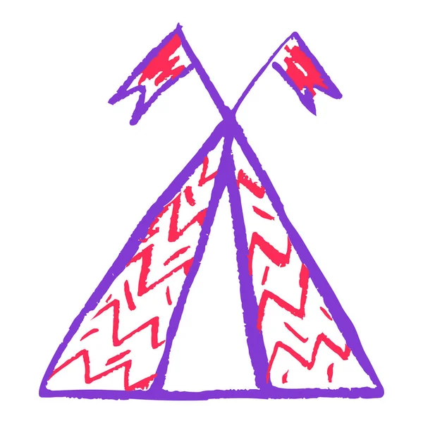 Wigwam Icône Style Dessin Main Dessin Avec Des Crayons Cire — Image vectorielle