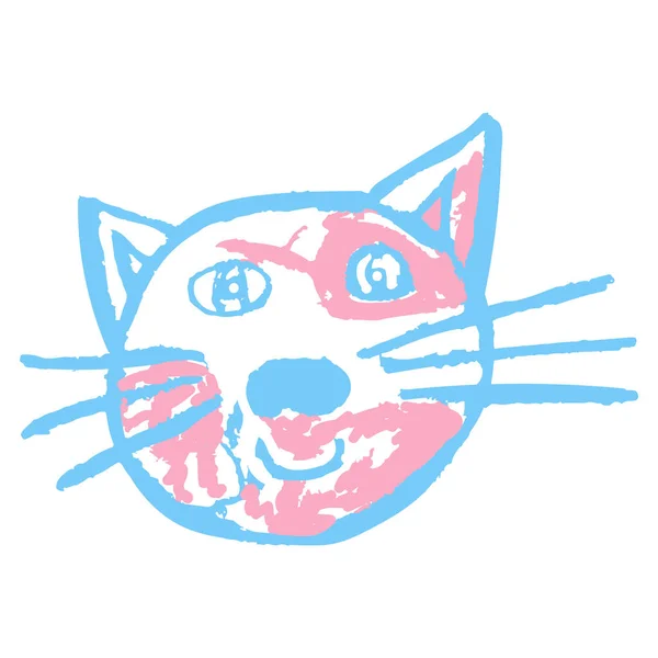 Векторні Ілюстрації Симпатична Піктограма Стилі Малювання Кіт Малюнок Восковими Олівцями — стоковий вектор