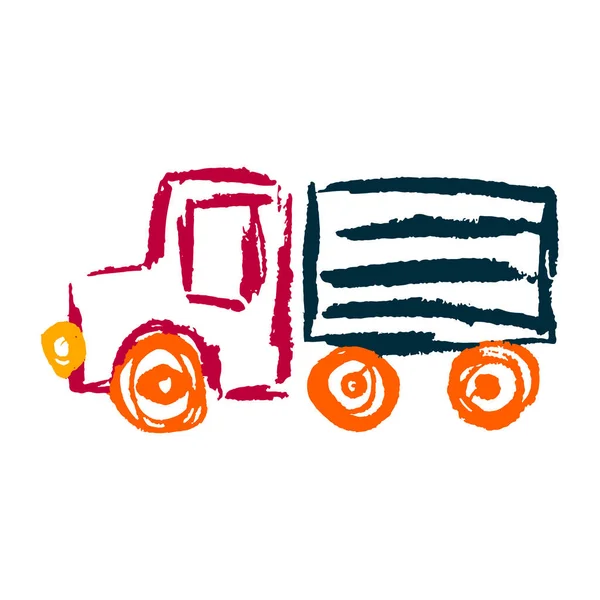 Truck Icon Hand Draw Style Drawing Wax Crayons Colored Chalk — Vetor de Stock