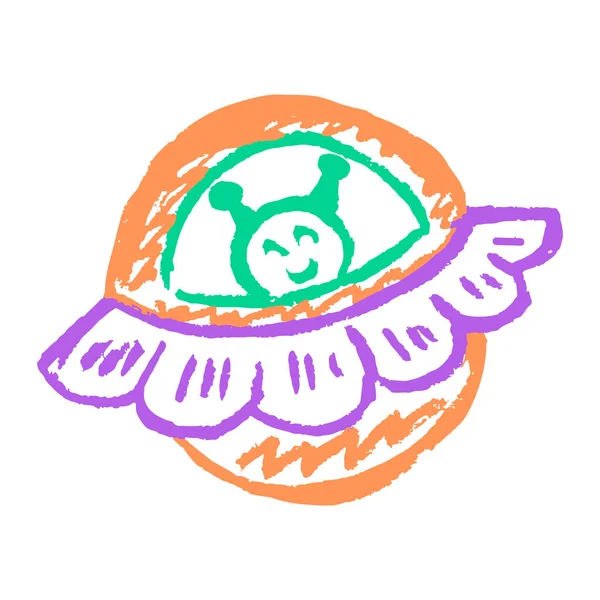 Ufo Icon Hand Draw Style Drawing Wax Crayons Colored Chalk — ストックベクタ
