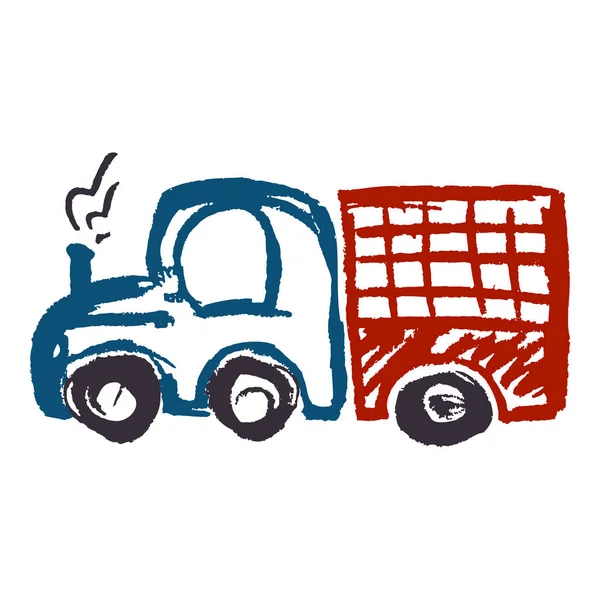 Truck Icon Hand Draw Style Drawing Wax Crayons Colored Chalk — Vetor de Stock
