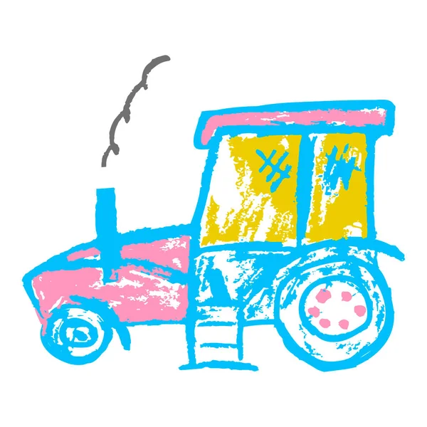 Tractor Icon Hand Draw Style Drawing Wax Crayons Colored Chalk — Vetor de Stock