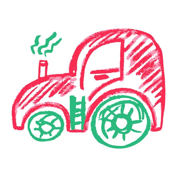 Tractor Icon Hand Draw Style Drawing Wax Crayons Colored Chalk — Vetor de Stock