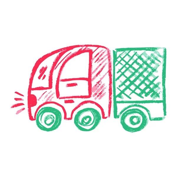 Truck Icon Hand Draw Style Drawing Wax Crayons Colored Chalk — Vetor de Stock