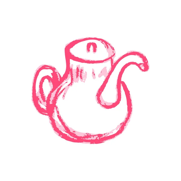 Teapot Icon Hand Draw Style Drawing Wax Crayons Colored Chalk — стоковый вектор