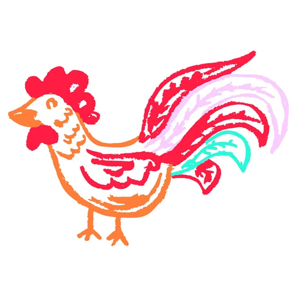 Rooster Icon Hand Draw Style Drawing Wax Crayons Colored Chalk — Stock Vector