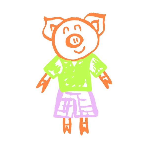 Pig Icon Hand Draw Style Drawing Wax Crayons Colored Chalk — Image vectorielle