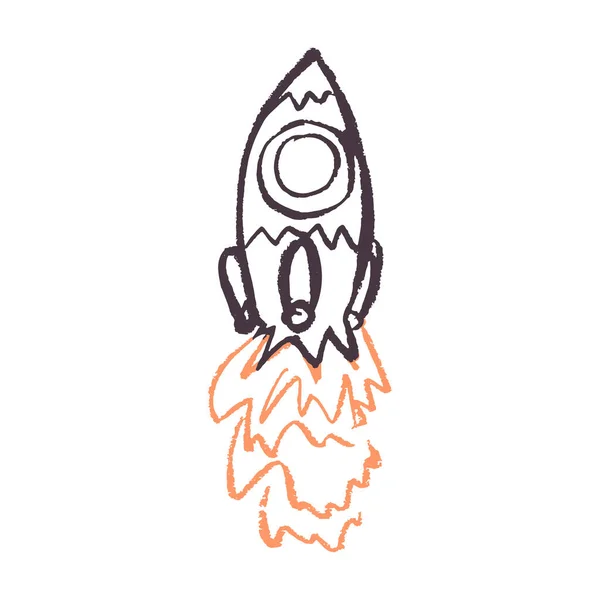 Rocket Icon Hand Draw Style Drawing Wax Crayons Colored Chalk — ストックベクタ