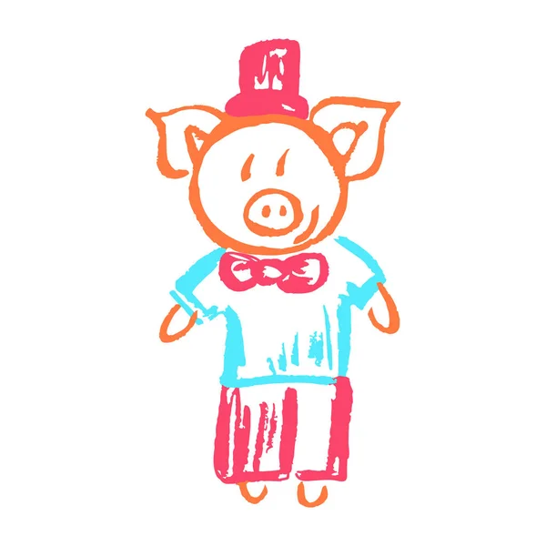 Pig Icon Hand Draw Style Drawing Wax Crayons Colored Chalk — Διανυσματικό Αρχείο