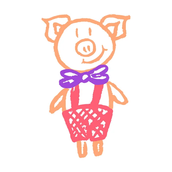 Pig Piglet Icon Hand Draw Style Drawing Wax Crayons Colored — Vector de stock