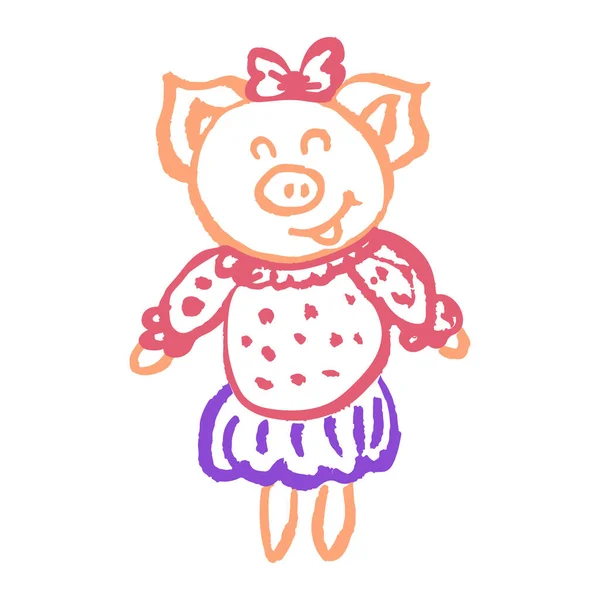 Cochon Porcelet Icône Style Dessin Main Dessin Avec Des Crayons — Image vectorielle