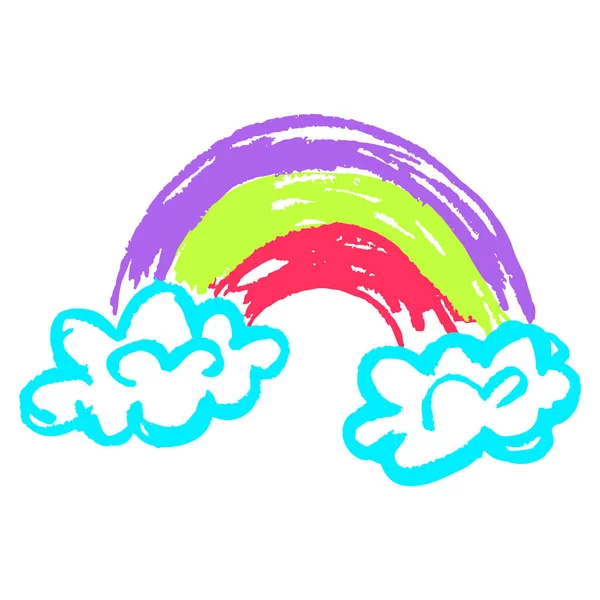 Regenboog Ikoon Hand Trekken Stijl Tekenen Met Waskrijtjes Gekleurd Krijt — Stockvector