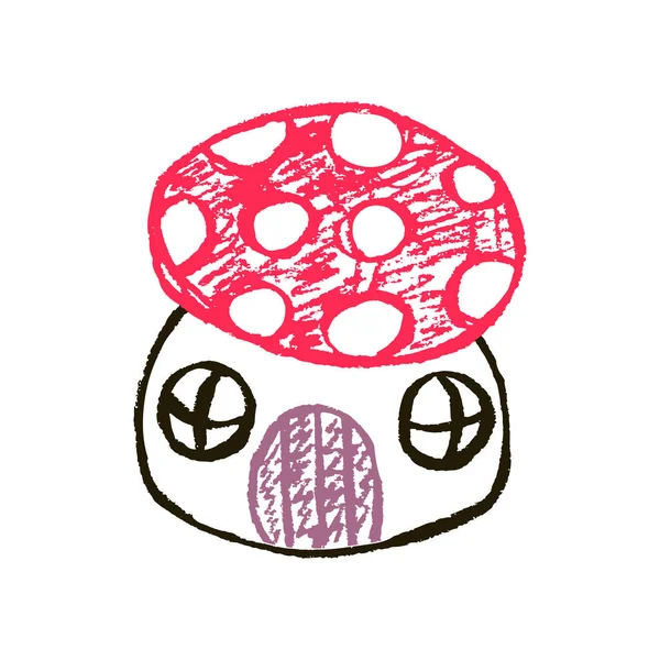 Mushroom House Icon Hand Draw Style Drawing Wax Crayons Colored — ストックベクタ