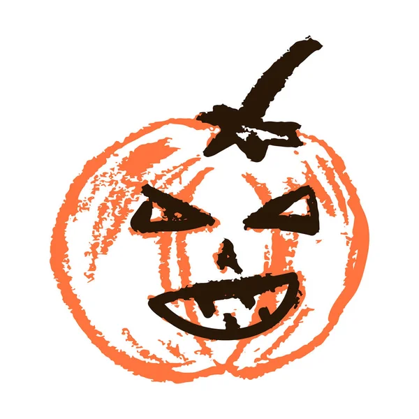 Icon Hand Drawn Style Halloween Pumpkin Drawing Wax Crayons Colored — Stockvektor