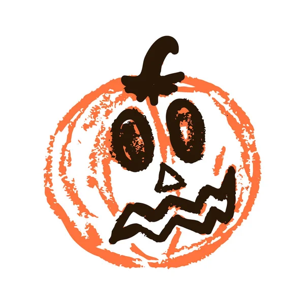 Icon Hand Drawn Style Halloween Pumpkin Drawing Wax Crayons Colored — Stockvektor