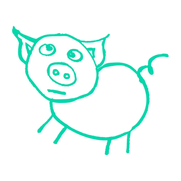 Icon Hand Draw Style Pig Drawing Wax Crayons Colored Chalk — 图库矢量图片