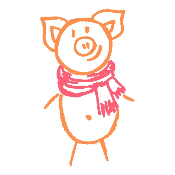 Icon Hand Draw Style Pig Drawing Wax Crayons Colored Chalk —  Vetores de Stock
