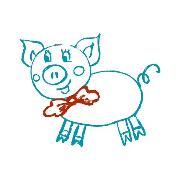 Icône Style Dessin Main Cochon Dessin Avec Des Crayons Cire — Image vectorielle