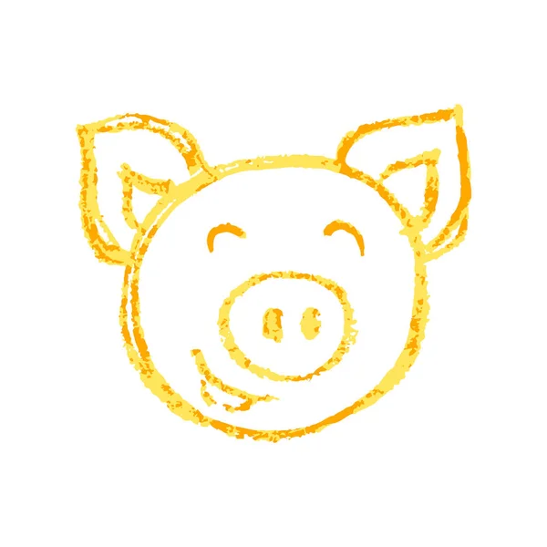 Icon Hand Draw Style Pig Drawing Wax Crayons Colored Chalk — Vetor de Stock
