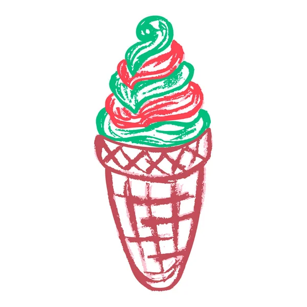 手绘图标风格 冰淇淋 用蜡笔画孩子们的创造力矢量说明 — 图库矢量图片