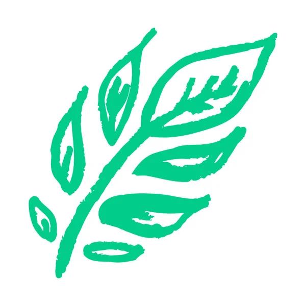 Піктограма Стилі Малювання Зелений Лист Малюнок Восковими Олівцями Дитяча Творчість — стоковий вектор