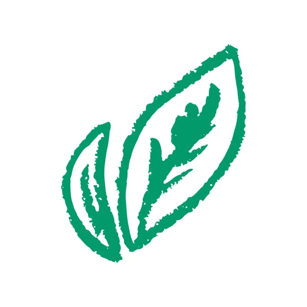 Icon Hand Draw Style Green Leaf Drawing Wax Crayons Children — 图库矢量图片
