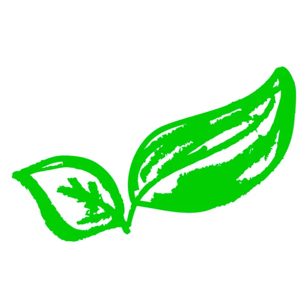 手描きでアイコン 緑の葉 ワックスクレヨンで描く 子供の創造性 ベクトルイラスト サインを — ストックベクタ