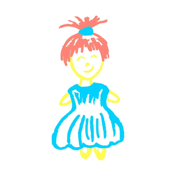 Icon Hand Draw Style Girl Vector Illustration Drawing Wax Crayons — 图库矢量图片